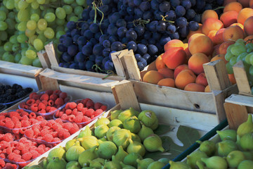 Healthy fresh fruits on street market in Brela , Croatia