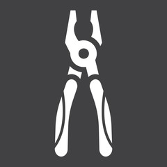 Pliers glyph icon, build and repair, tool sign vector graphics, a solid pattern on a black background, eps 10.