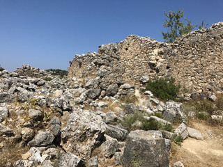The ancient ruins of Saint Fanentes Monastery in Kefalonia in Greece.