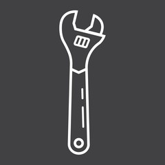 Adjustable wrench line icon, build and repair, spanner sign vector graphics, a linear pattern on a black background, eps 10.