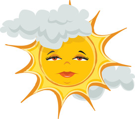 Lady sun cartoon graphic with clouds