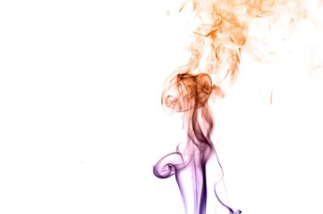Abstract colorful smoke on white background, colorful ink background,Violet,purple, Orange, beautiful smoke