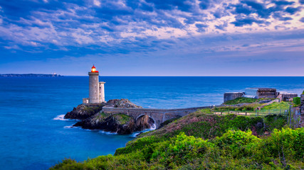 View of the lighthouse Phare du Petit Minou in Plouzane, Fort du Petit Minou, Brittany (Bretagne),...