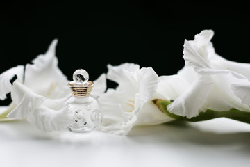 Fototapeta na wymiar bottle of perfume and flowers