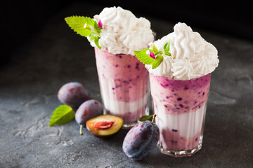 Plum milkshake decorated with mint