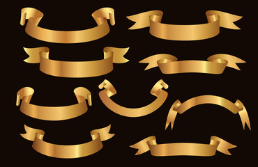 Set of elegant Golden ribbons on a black background. Vector