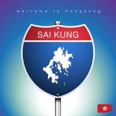 The City label and map of Hongkong In American Signs Style