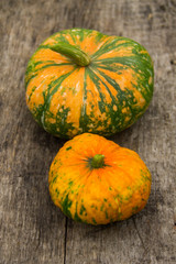 Pumpkin on rustic wooden table
