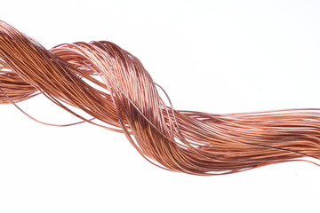 Copper wire isolated on white background - obrazy, fototapety, plakaty