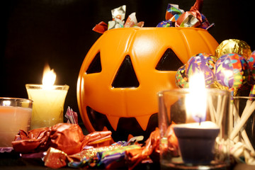 Halloween prop pumpkin and candy