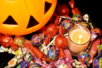 Fototapeta premium Halloween prop pumpkin and candy