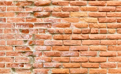 Very weathered nineteenth century red brick wall