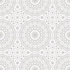 Seamless pattern in Oriental style. Ornament of many elements. Pastel colors.