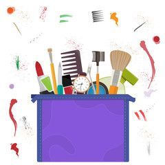 handbag with cosmetics and accessories