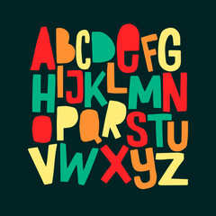 Cartoon funny comics font. Hand drawn colorful letters.