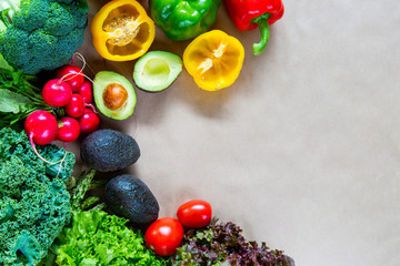 Flat lay of fresh vegetables with copy space