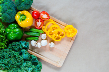 Fresh vegetables on a cutting board.