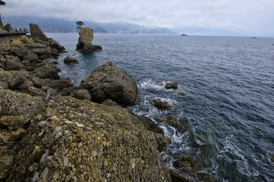 A coastline view of Paraggi, Liguria region, Italy