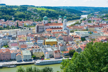 Fototapeta na wymiar aerial of Passau cathedral at danube river