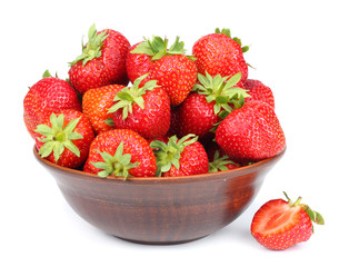 Strawberry in bowl isolated on white background