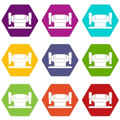Metalworking machine icon set color hexahedron