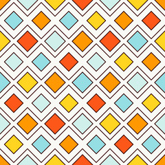 Repeated diamonds and lines background. Geometric motif. Seamless surface pattern with bright colors rhombuses ornament.