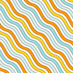 Blue and yellow colors diagonal wavy stripes seamless pattern. Repeated line wallpaper. Simple classic motif.
