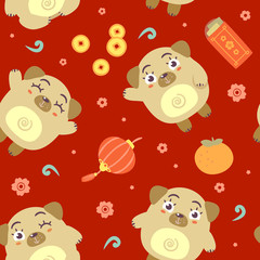 vector cartoon style chinese new year of dog 2018 seamless pattern