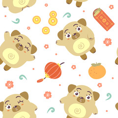vector cartoon style chinese new year of dog 2018 seamless pattern