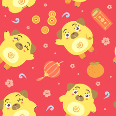 vector cartoon style chinese new year of dog 2018 seamless pattern