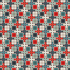 Seamless pattern with geometric ornament. Repeated squares and crosses abstract background. Modern surface texture.