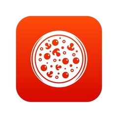 Pizza with olives and mushrooms icon digital red