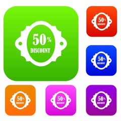 Sale label 50 percent off discount set collection