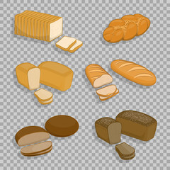 Set of bakery products isolated on a transparent background