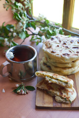 Caucasian flat bread with cheese.