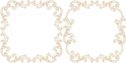 Set of golden vintage border frame engraving with retro ornament pattern in antique baroque style decorative design. Vector