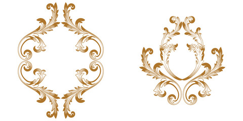 Set of golden vintage baroque ornament, corner. Retro pattern antique style acanthus. Decorative design element filigree calligraphy vector. - stock vector