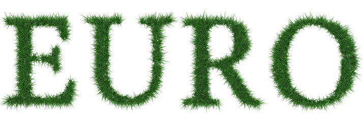Euro - 3D rendering fresh Grass letters isolated on whhite background.