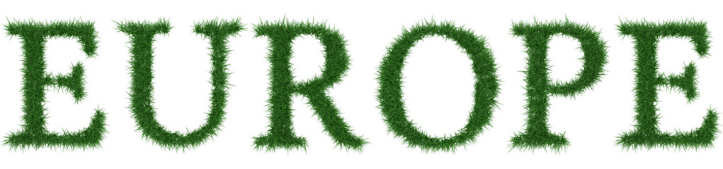 Europe - 3D rendering fresh Grass letters isolated on whhite background.