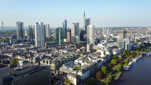 Aerial Helicopter View Germany Skyline Frankfurt am Main