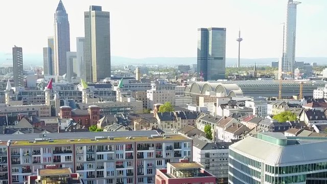 Aerial Helicopter View Germany Skyline Frankfurt am Main
