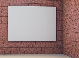 corner of old dirty room with red brick wall and frame. 3d render