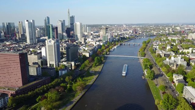 Aerial Helicopter View Germany Skyline Frankfurt am Main