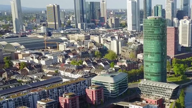Aerial Helicopter View Germany Skyline Frankfurt am Main