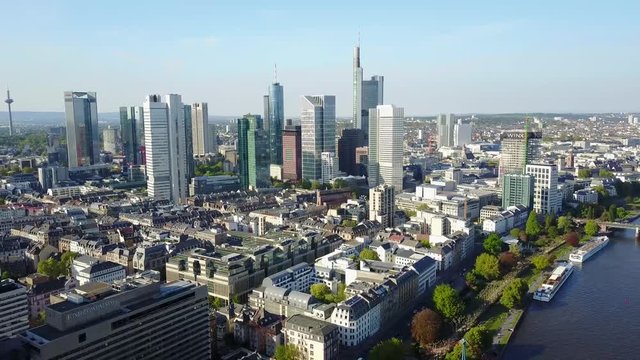 Aerial Helicopter View Germany Skyline Frankfurt am Main