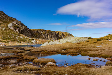 One of the seven lakes in the Rila mountains, wide shot