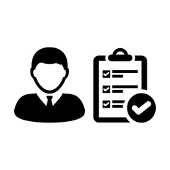 Person Checklist Icon Vector To Do List User Report With Check Mark Tick Symbol in Glyph Pictogram Flat Color illustration