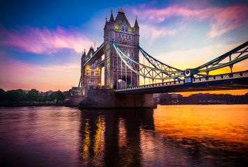 Tower bridge at sunrise in London, UK