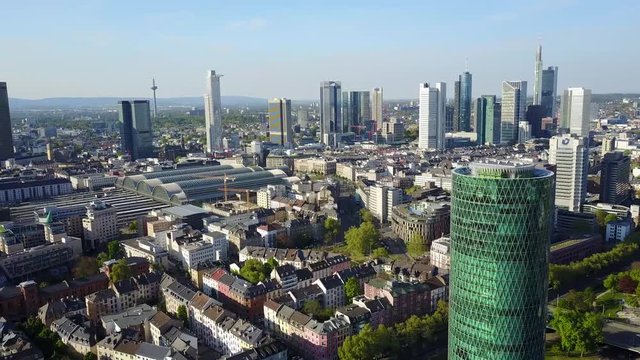 Aerial Helicopter View Germany Skyline Frankfurt am Main