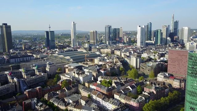 Aerial Helicopter View Germany Skyline Frankfurt am Main